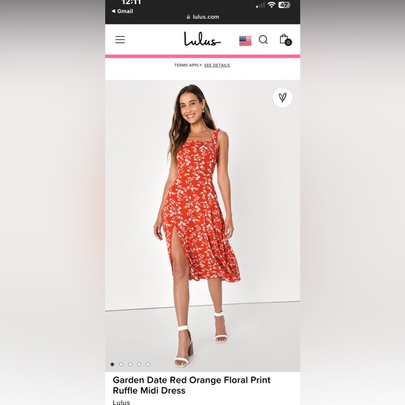 Lulu’s Red Orange Ruffle Midi Dress - Picture 2 of 4